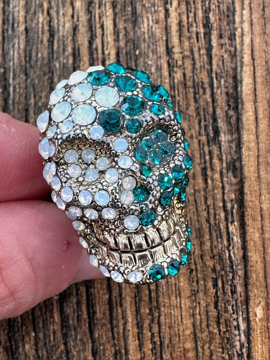 Jewelry - Crystal Skull Ring in White and Teal ring